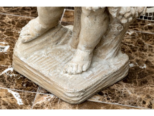 Pair Of Cast Stone Neoclassical Putti With Grape Clusters