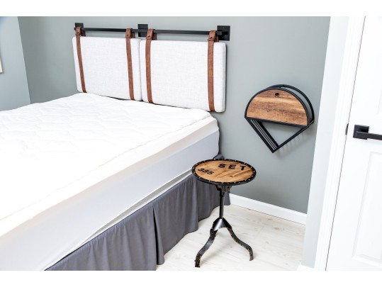 Wall Mounted Headboard, Accent Pedestal Table And Wall Mounted Shelf