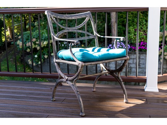 Composite Twin Pedestal Table With Six Cast Classics Aluminum Chairs