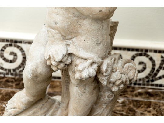 Pair Of Cast Stone Neoclassical Putti With Grape Clusters
