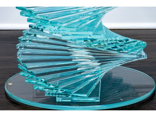 Set Of Two Exceptional Glass Pedestal Tables