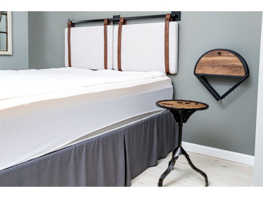 Wall Mounted Headboard, Accent Pedestal Table And Wall Mounted Shelf