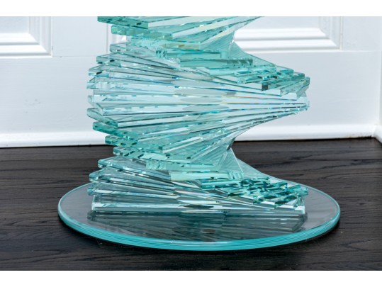 Set Of Two Exceptional Glass Pedestal Tables