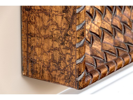 Fabulous Oversized Carved Wood Faux Basket Weave Framed Mirror