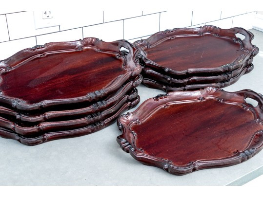 Set Of Eight Neiman Marcus Carved Wood Serving Trays