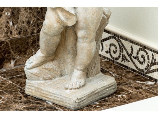 Pair Of Cast Stone Neoclassical Putti With Grape Clusters