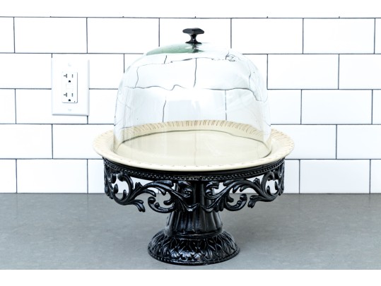 Ornate Cake Display Stand With Glass Cloche