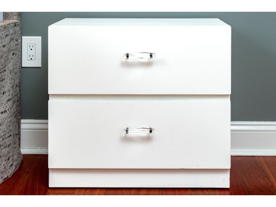 Pair Of White Nightstands With Lucite Pulls