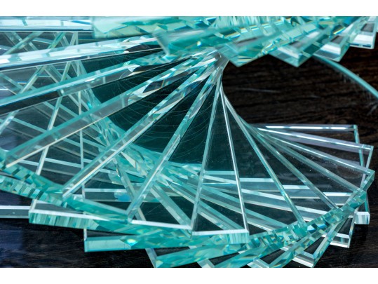 Set Of Two Exceptional Glass Pedestal Tables