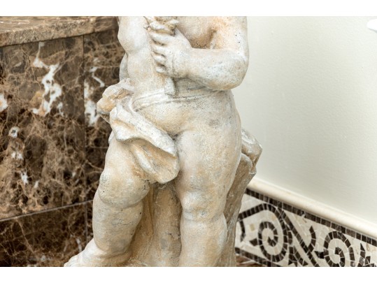 Pair Of Cast Stone Neoclassical Putti With Grape Clusters