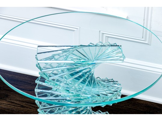 Set Of Two Exceptional Glass Pedestal Tables
