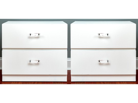Pair Of White Nightstands With Lucite Pulls