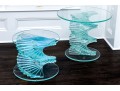 Set Of Two Exceptional Glass Pedestal Tables