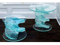 Set Of Two Exceptional Glass Pedestal Tables