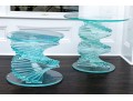 Set Of Two Exceptional Glass Pedestal Tables