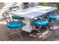 Composite Twin Pedestal Table With Six Cast Classics Aluminum Chairs