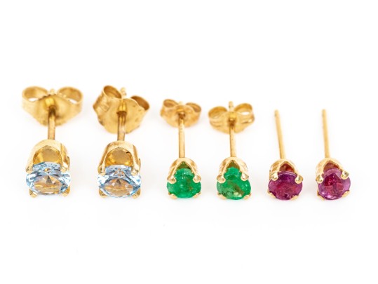 Collection Of Assorted 14k Gold Stud Earrings, Including Half Pairs 