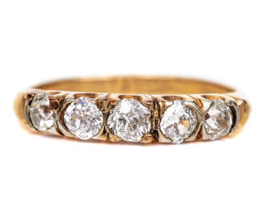 14k Yellow Gold Striking Bar Set Diamond Band Ring, App. 0.62 TCW, Size 5.5-