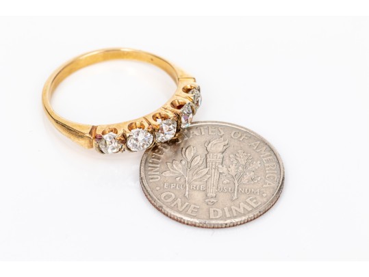 14k Yellow Gold Striking Bar Set Diamond Band Ring, App. 0.62 TCW, Size 5.5-