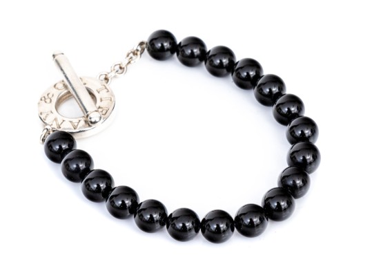 Tiffany & Co. Sterling Silver Bold Chunky 1837 Style Toggle Black Onyx Beaded Bracelet