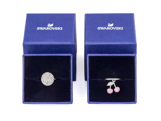 Swarovski Pair Of Crystal Set Rings, Sizes 6.75, With Boxes