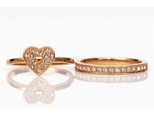Swarovski Collection Of Six Rings, Rose, White And Yellow Tones, Sizes 5 3/4 To 7