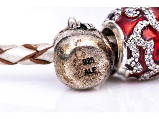 Pandora Sterling Silver Christmas Themed Charms, On A Woven Champagne Cord Bracelet
