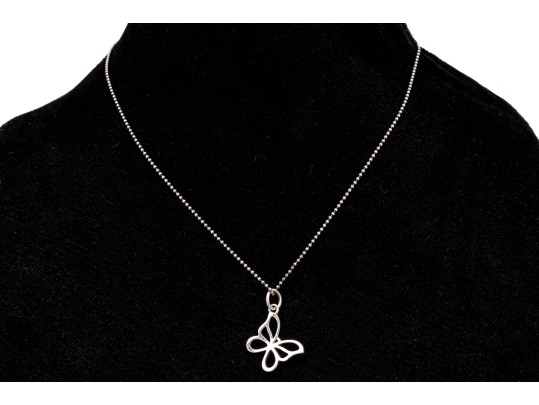 Tiffany & Co. Sterling Silver Pierced Butterfly Silhouette Pendant, With Chain
