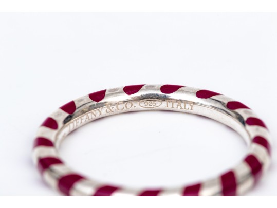 Tiffany & Co. Sterling Silver Paloma Picasso Dark Pink Enamel Candy Striped Stack Ring, Size 6