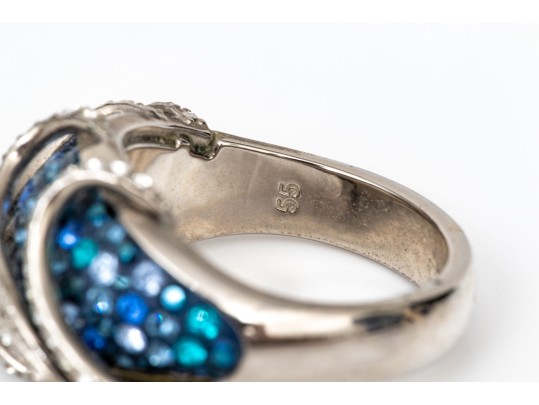 Swarovski Crystal Opera Length Necklace With Blue And White Crystal With Matching Ring