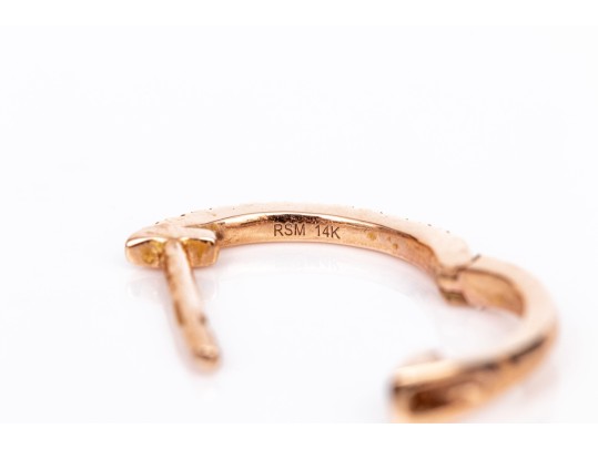 14k Rose Gold Diamond Set Narrow Hinged Hoop Earrings, App. 0.06 TCW