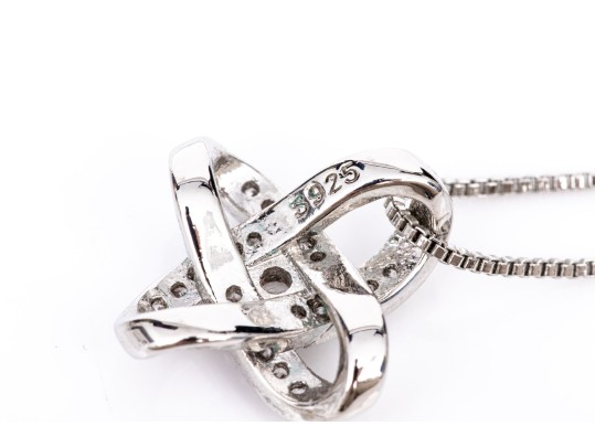 Sterling Silver Collection Of Three Cz And Crystal Set Necklaces On Chains