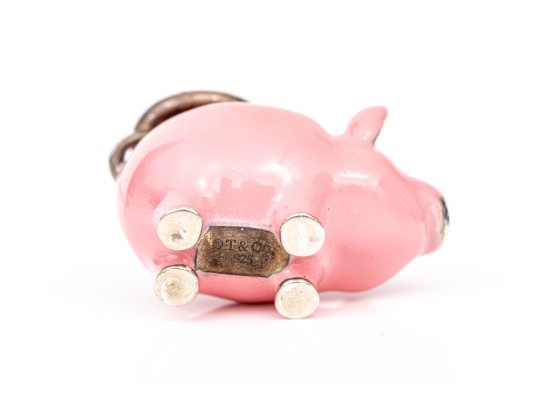 Tiffany & Co. Sterling Silver Adorable Pink Enamel Pig Charm