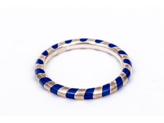 Tiffany & Co. Sterling Silver Paloma Picasso Blue Enamel Candy Striped Stack Ring, Size 6