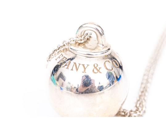 Tiffany & Co. Sterling Silver Striking HardWear 19mm Ball Pendant On Opera Length Chain, With Box