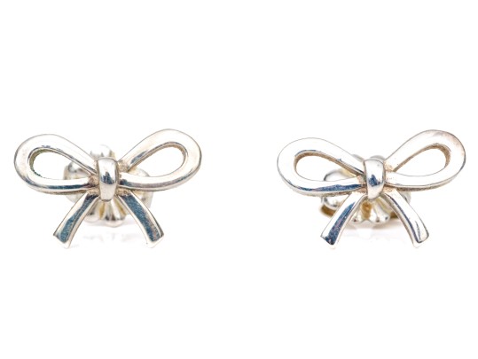 Tiffany & Co. Sterling Silver Charming Bow Motif Stud Earrings