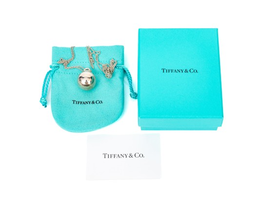 Tiffany & Co. Sterling Silver Striking HardWear 19mm Ball Pendant On Opera Length Chain, With Box