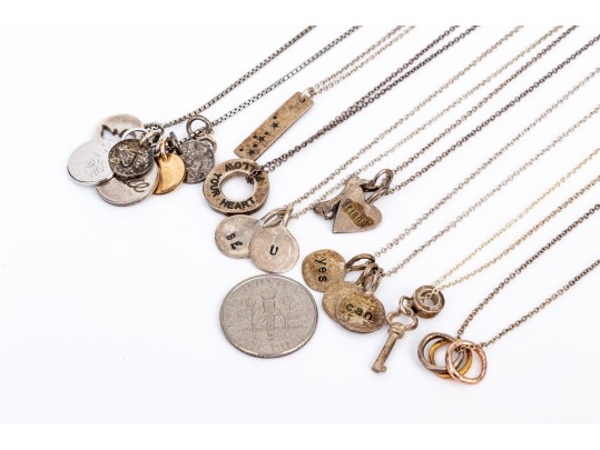 Collection Of Sterling Silver Inspirational Message Charms And Pendants, Including Be U, On Chains