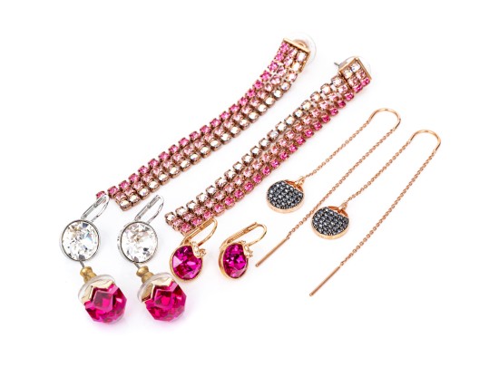 Swarovski Collection Of Crystal Set Earrings, Silver And Rose Tones
