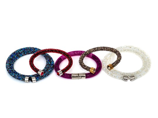 Swarovski Collection Of Five Crystal Set Bracelets, Double Tour, Cuff And Slide Lock Styles