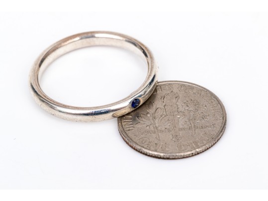 Tiffany & Co. Sterling Silver Pretty Elsa Peretti Flush Set Sapphire Stack Ring, Size 8