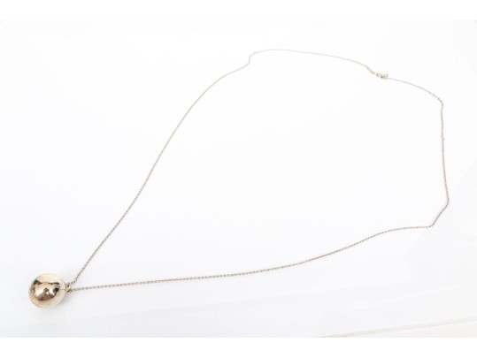 Tiffany & Co. Sterling Silver Striking HardWear 19mm Ball Pendant On Opera Length Chain, With Box