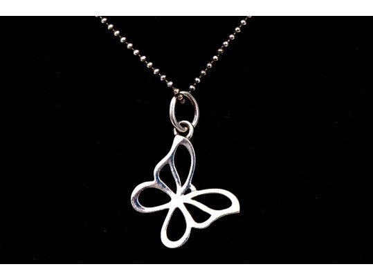 Tiffany & Co. Sterling Silver Pierced Butterfly Silhouette Pendant, With Chain