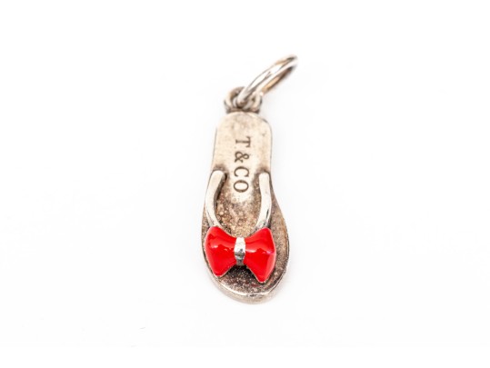 Tiffany & Co. Sterling Silver Playful Red Enamel Accented Flip Flop Charm