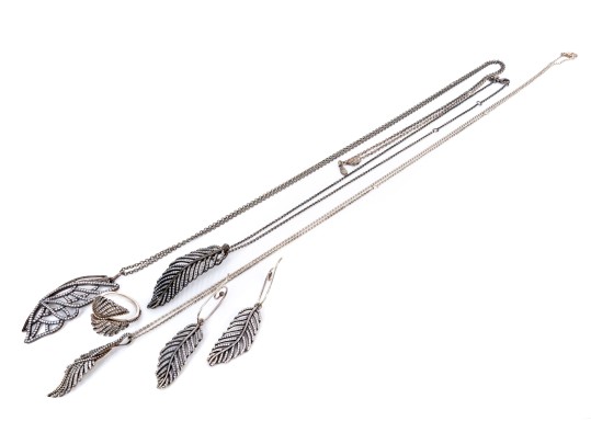 Pandora Sterling Silver Collection Of Crystal Set Wing, Feather And Butterfly Motif Jewelry