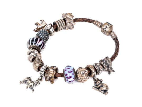 Pandora Sterling Silver Charming Animal Life Bracelet, On Woven Cord.