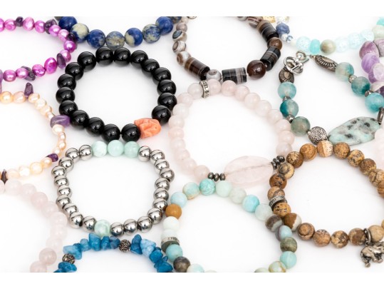 Collection Of Eighteen Stone Bead Bracelets And Two Cultured Freshwater Pearl Bracelets