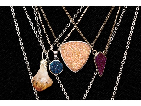 Collection Of Seven Goldstone Glass, Rose Quartz, Abalone, And Citrine Jewelry Pieces
