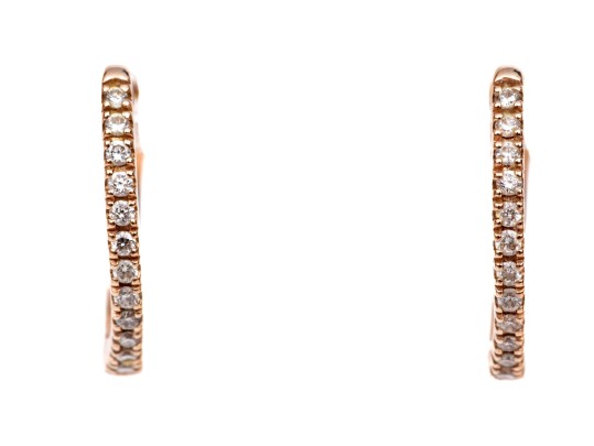 14k Rose Gold Diamond Set Narrow Hinged Hoop Earrings, App. 0.06 TCW
