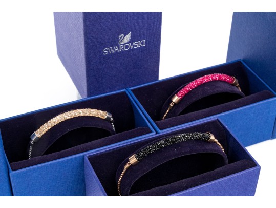 Swarovski Trio Of Three Crystal Set Adjustable Bracelets, Boxed